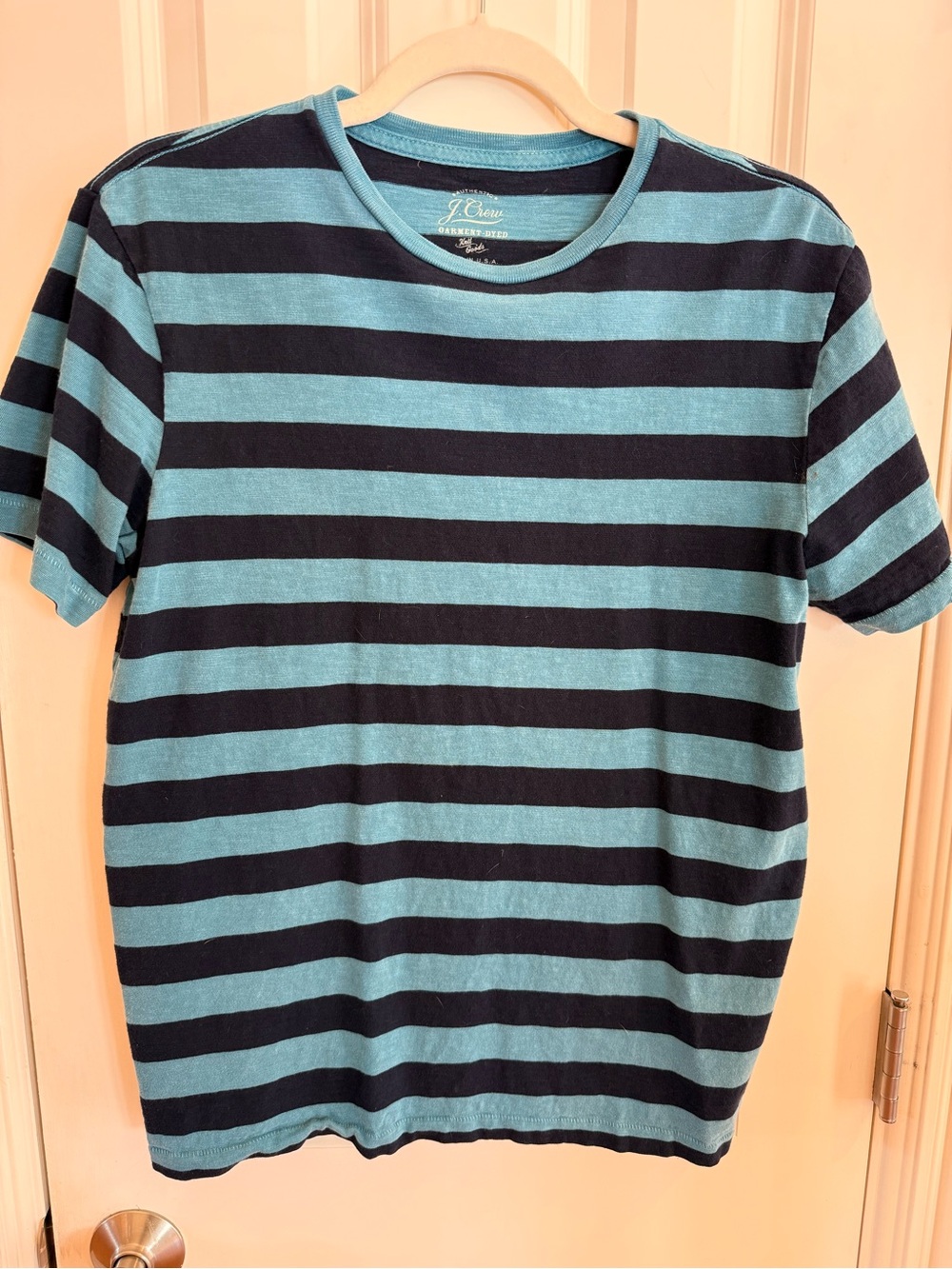 J. Crew Men's Short-Sleeve Striped Tee in Aqua and Navy